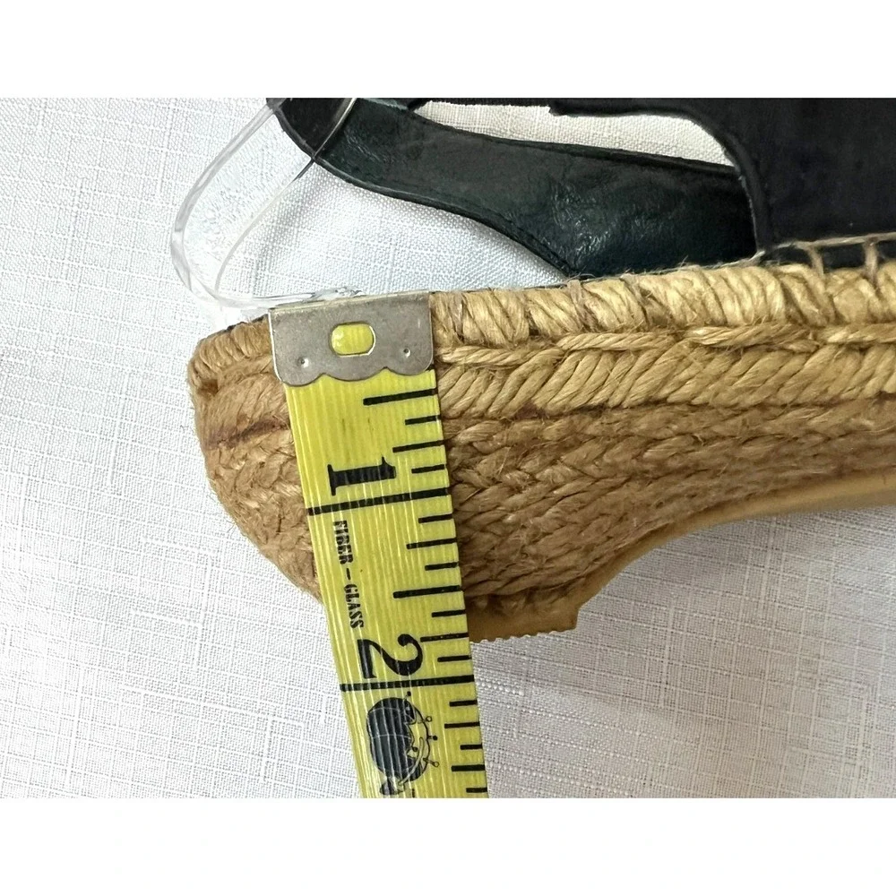 Eric Michael Paseart Espadrille Wedge Sandal Black Satiny Sling Back‎ SZ 10.5